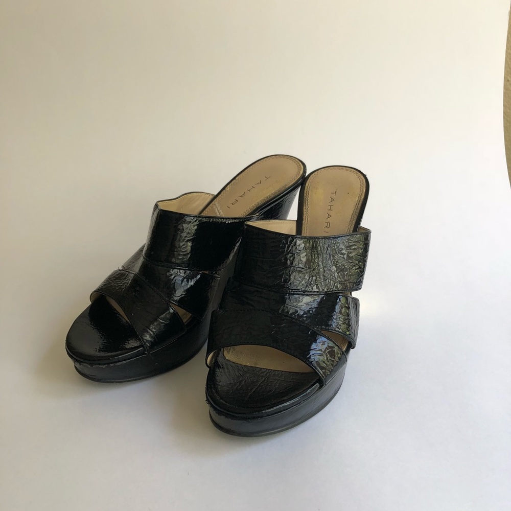 Tahari Patent Leather Wedges with gold heel